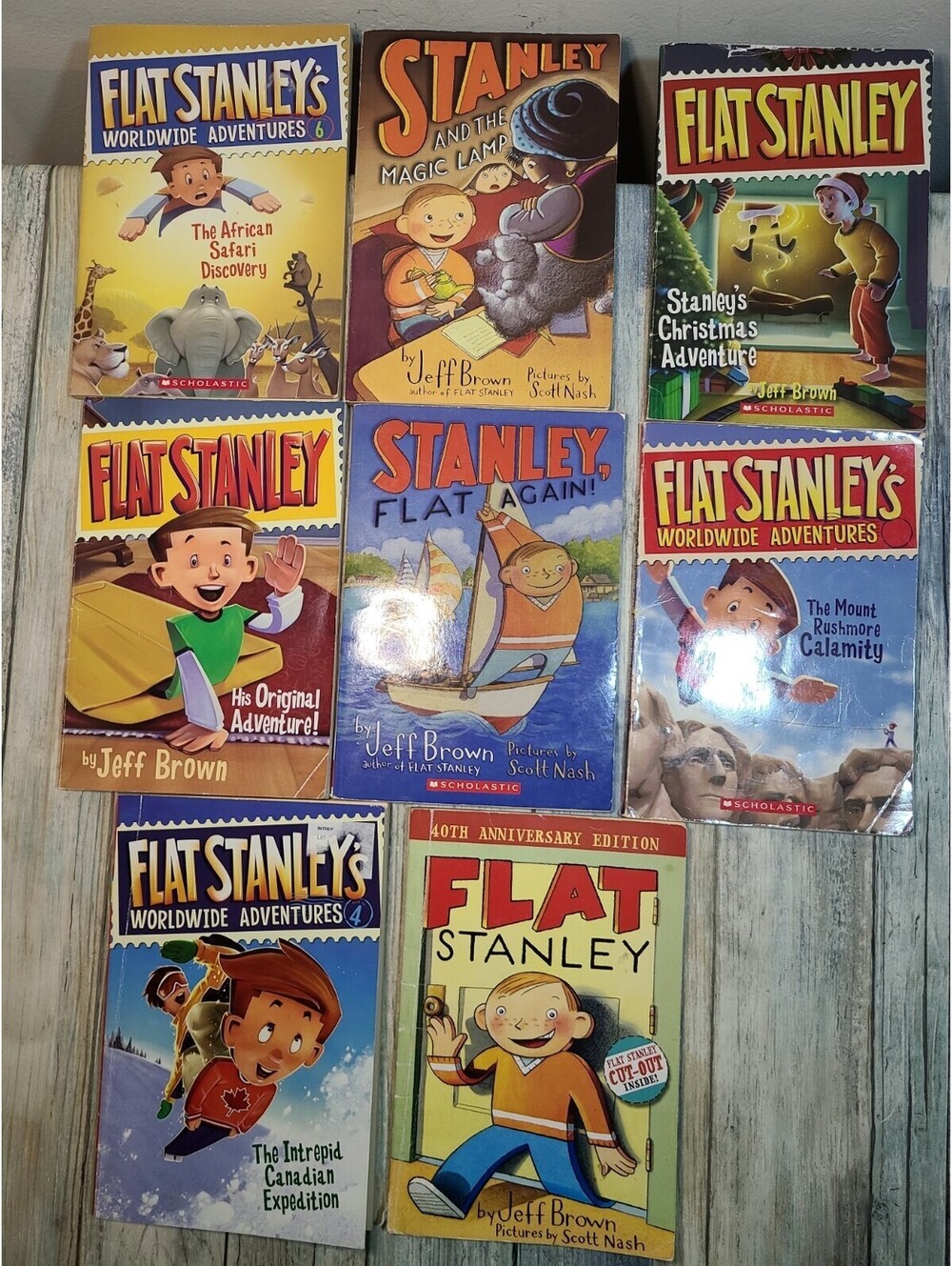 Eight Flat Stanley Books By Jeff Brown